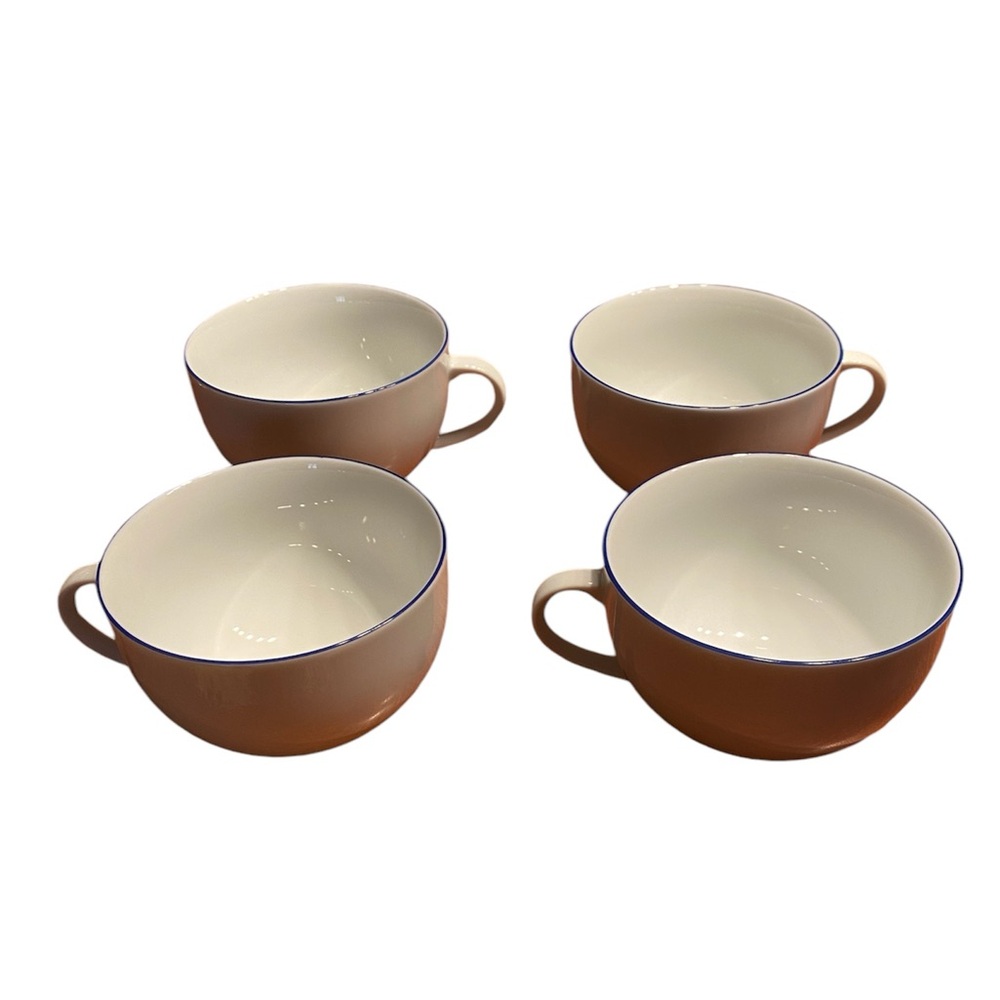 Crate & Barrel Epoch Blue Line Flat Cups 2 1/2" Tea Coffee Kathleen Wills Set 4